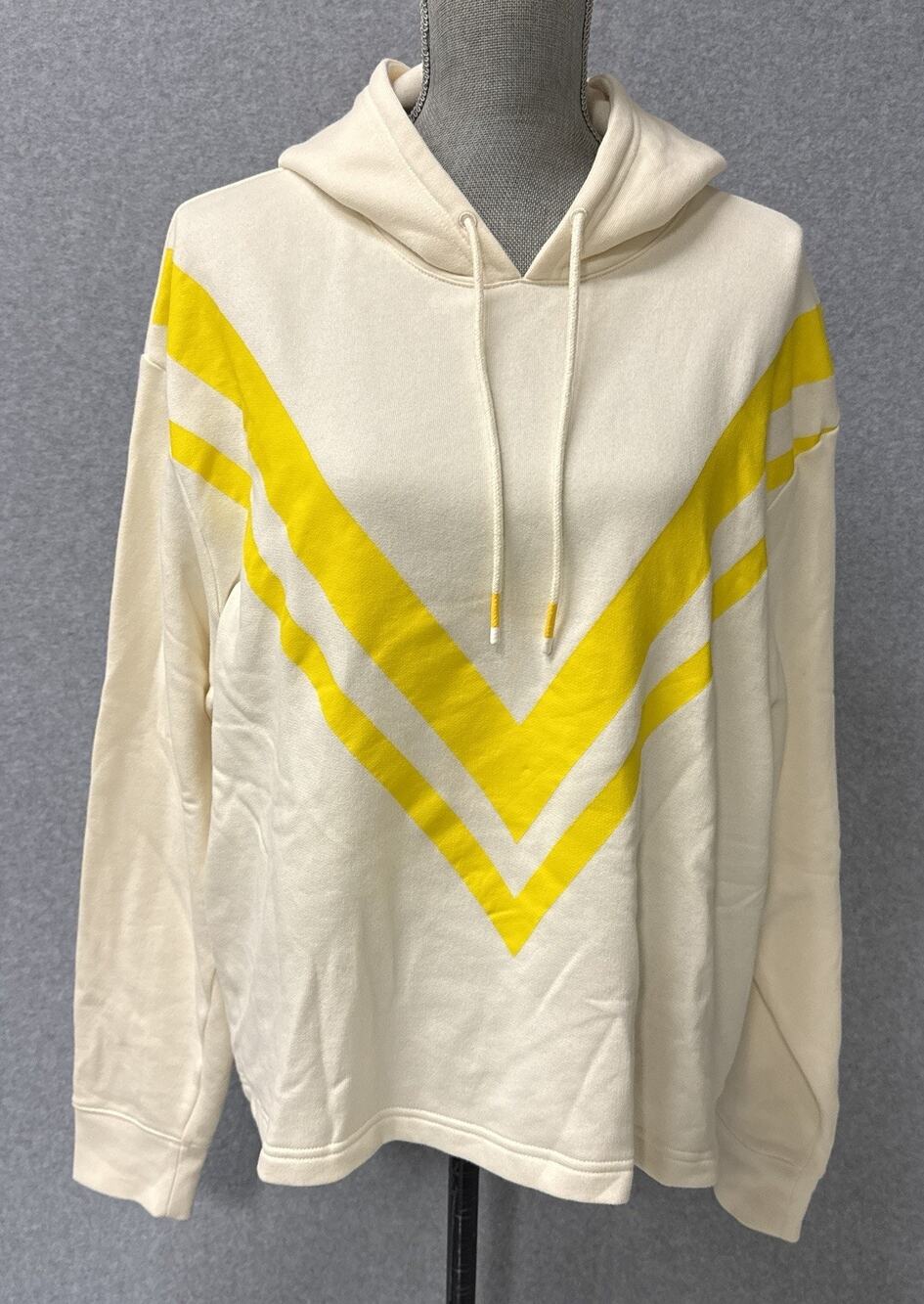 Tory Sport Chevron Hoodie French Terry Cream Yellow Athleisure Size Small
